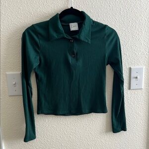Green Ribbed Long Sleeve Top